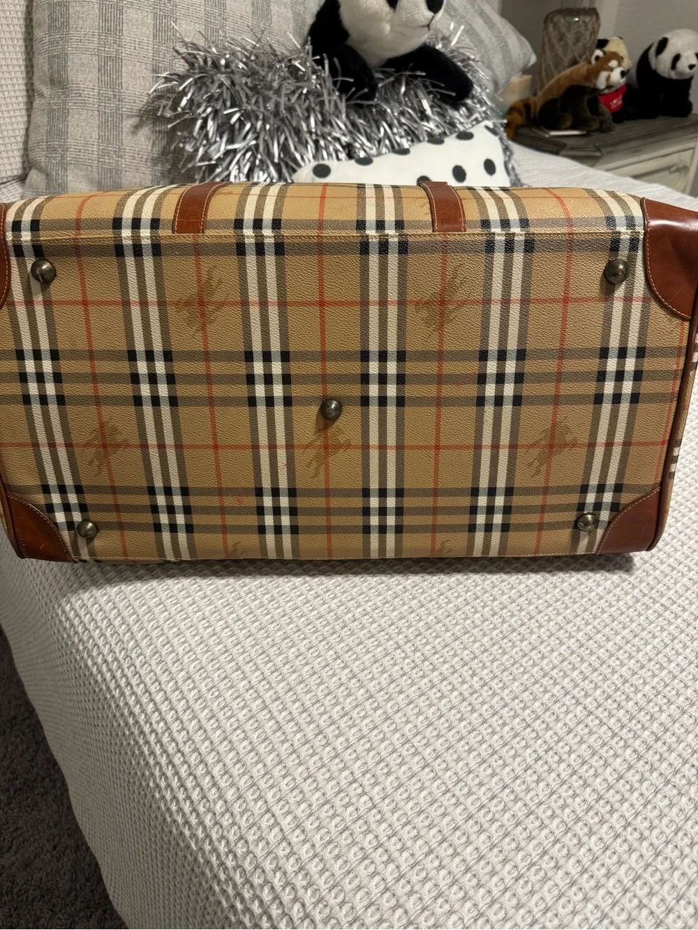 Burberry’s VintagePlaid Travel Duffel Bag with Leather Trim COA Included